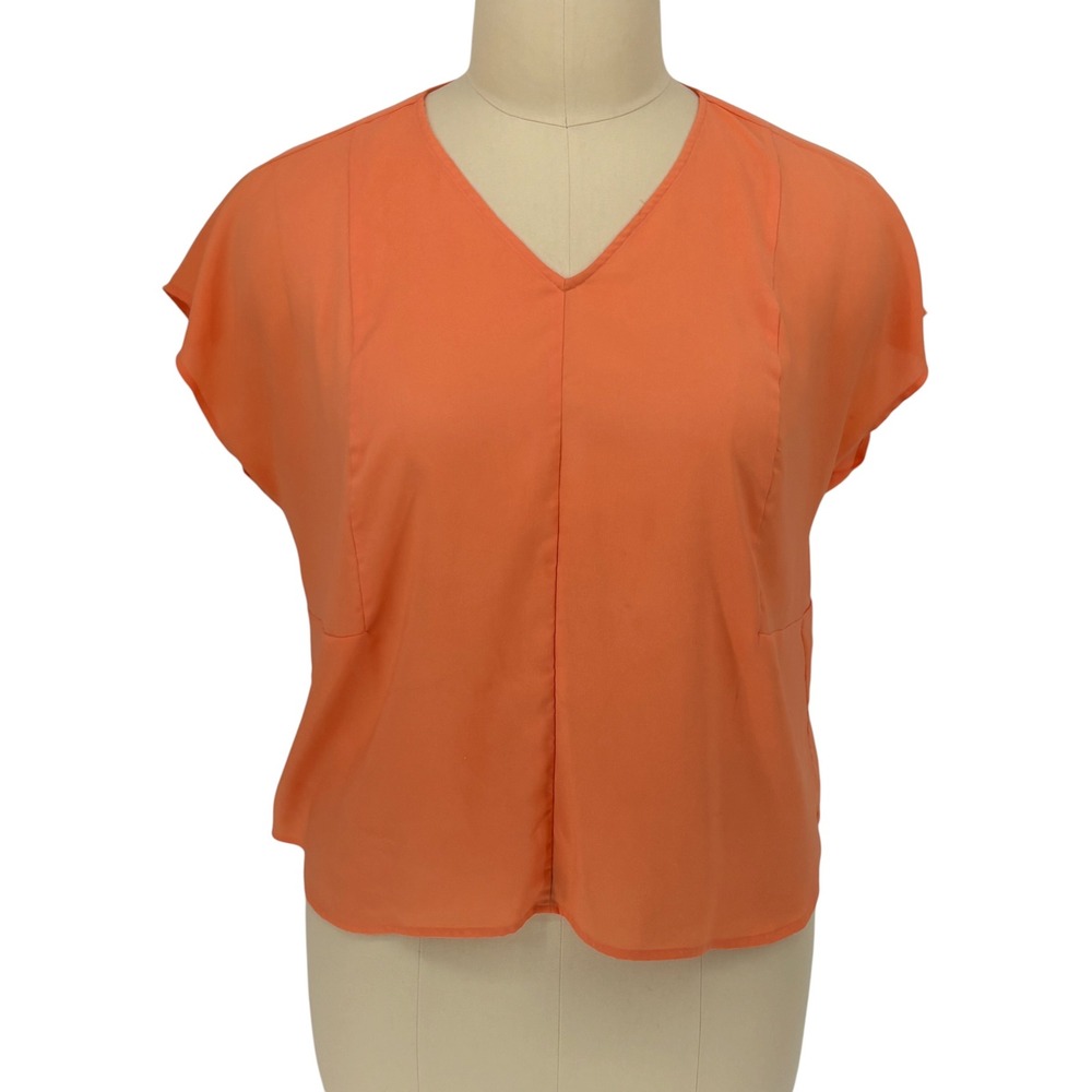 Chico's Blouse Orange V-Neck Short Sleeve Relaxed Fit Size 3